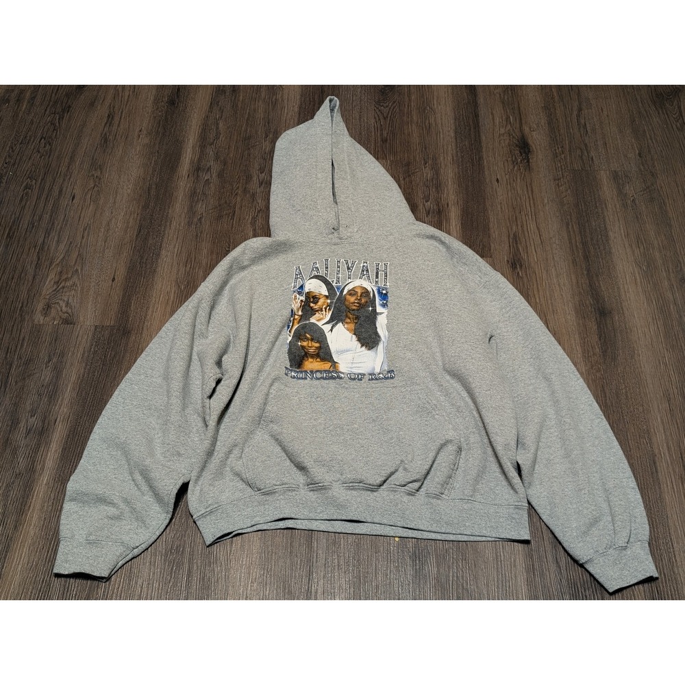 Aaliyah Princess of R&B Hoodie Sweatshirt Gray Graphic Hip Hop Large‎